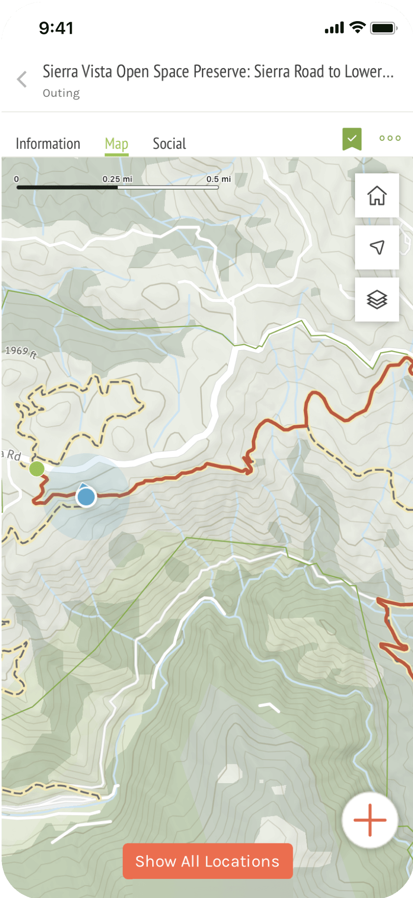 A mobile screenshot of the app map screen